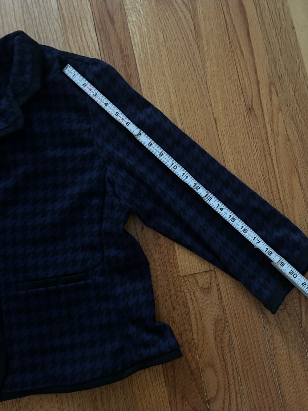 Sandro Paris Houndstooth Blazer Navy Blue Black Two Button Jacket Stretch XL - Picture 5 of 7